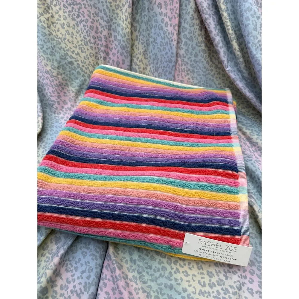 Rachel Zoe Rainbow Stripe 100% Cotton Bath Towel 30x56 NWT